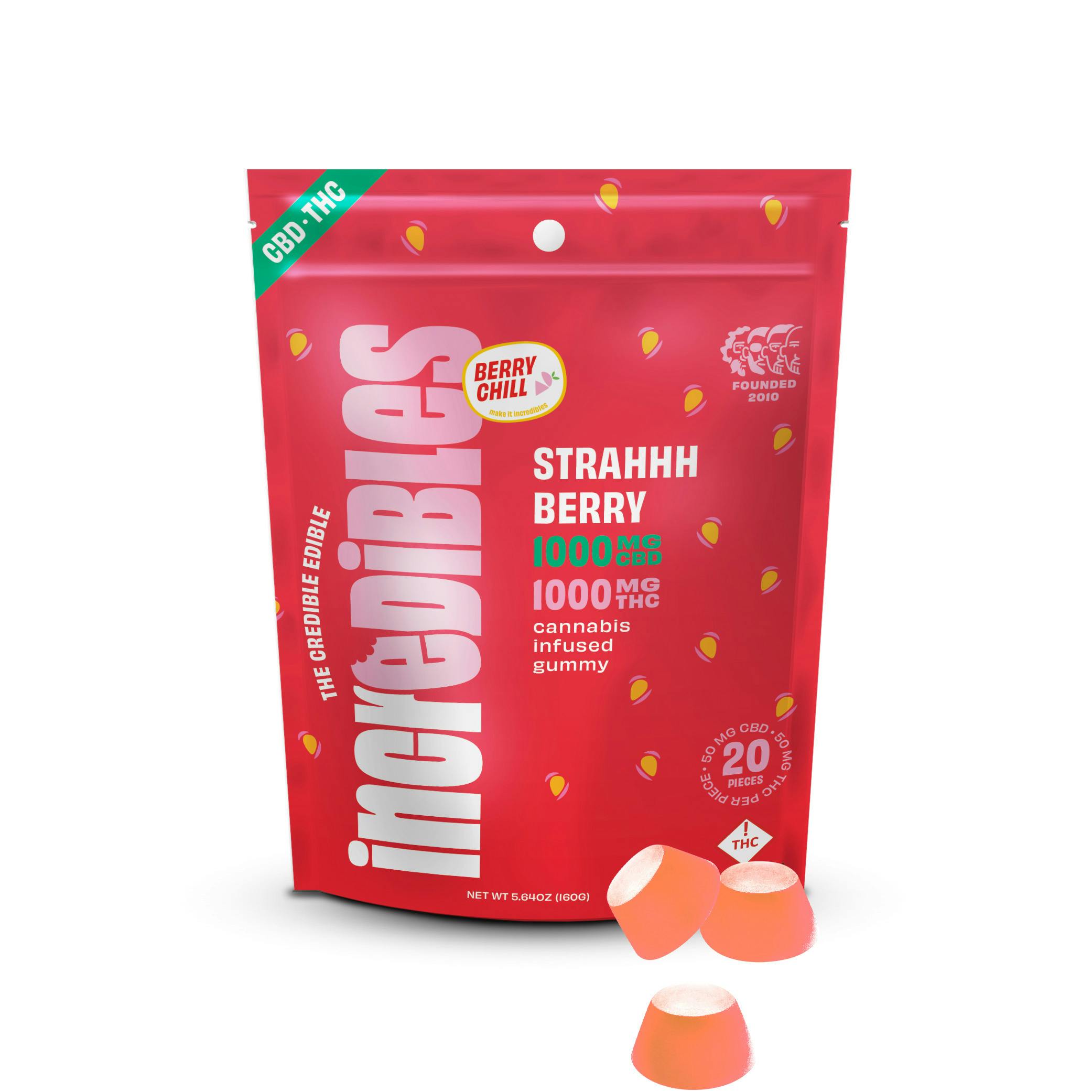 Incredibles - Strahhh Berry 1:1 1000mg THC 1000mg CBD Gummies