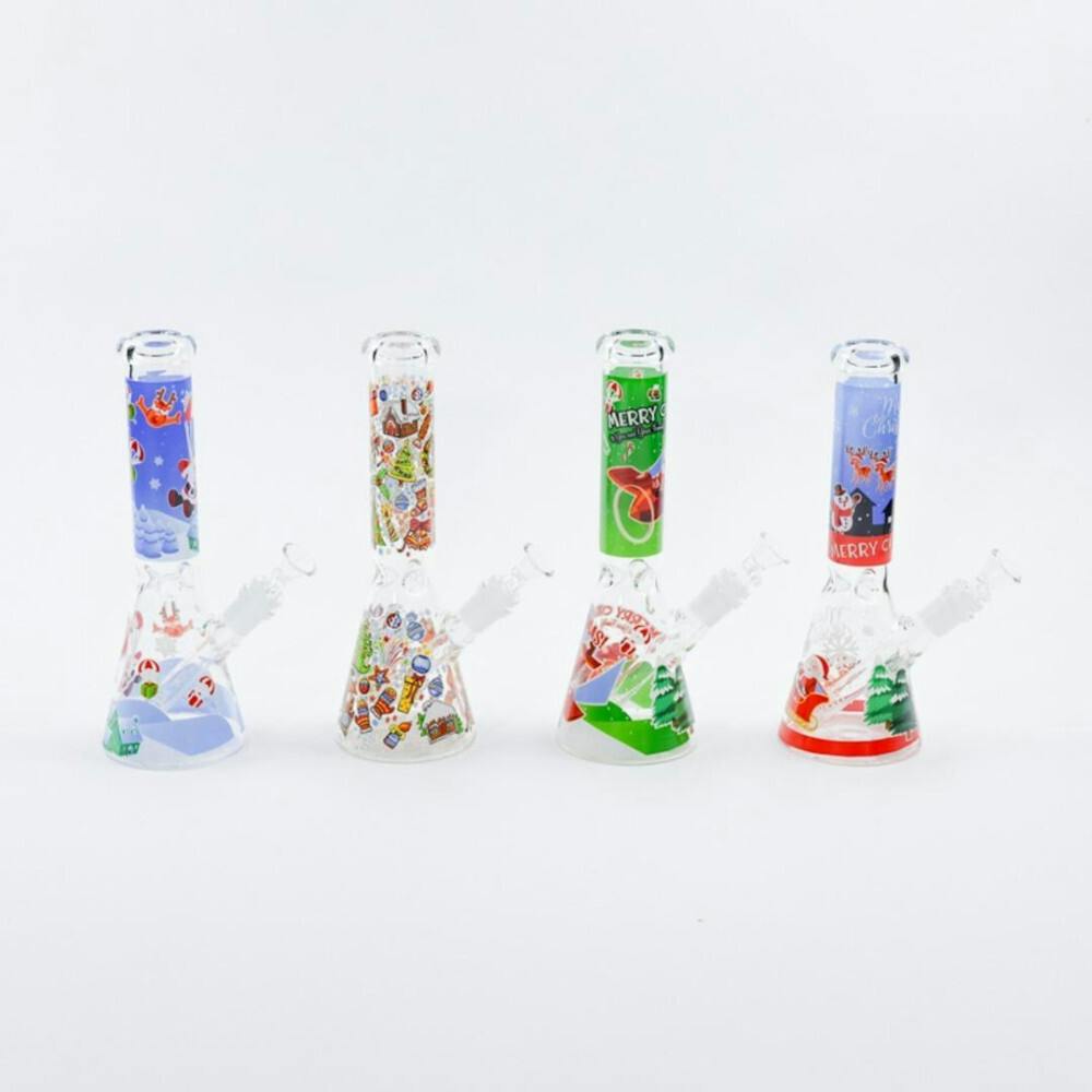 10" Baked On Holiday Beaker Bong with Flower Bowl | Assorted Colors