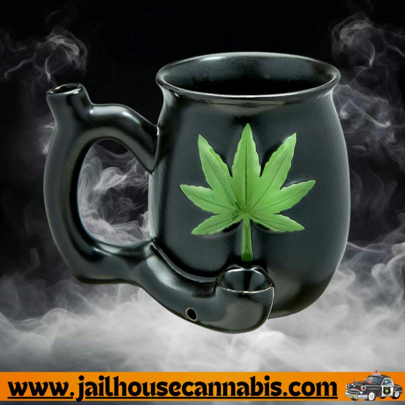 Black Mug Green Leaf Embossed Roast & Toast