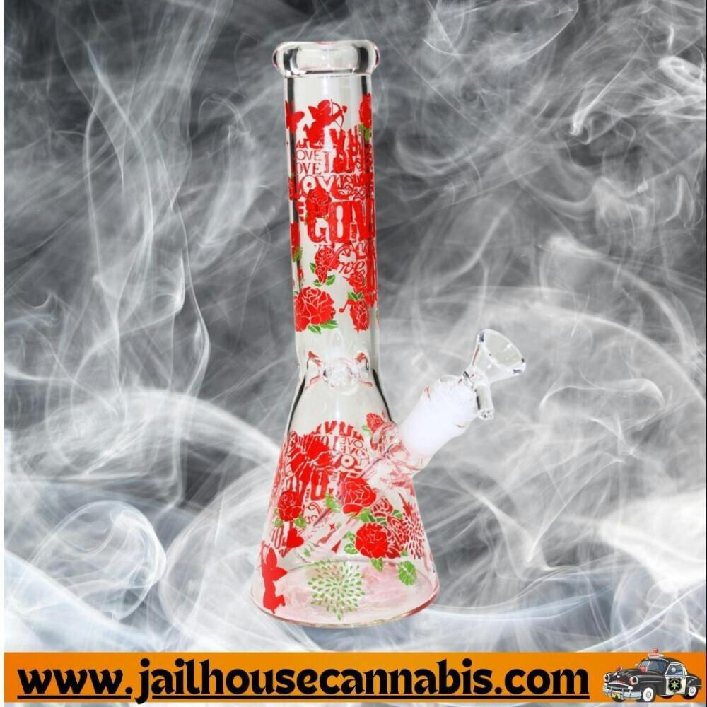 SirEEL - 10" Hearts and Roses Beaker Bong with Bowl, Assorted Colors