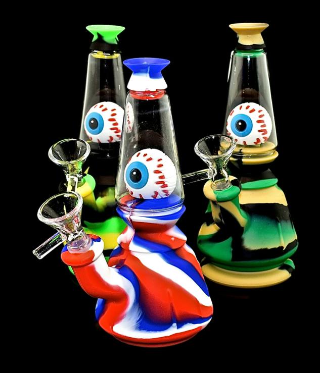 Wholesale Glass Pipe 8" Hookah Cartoon Eye Monster Glass/Silicone Water Pipe