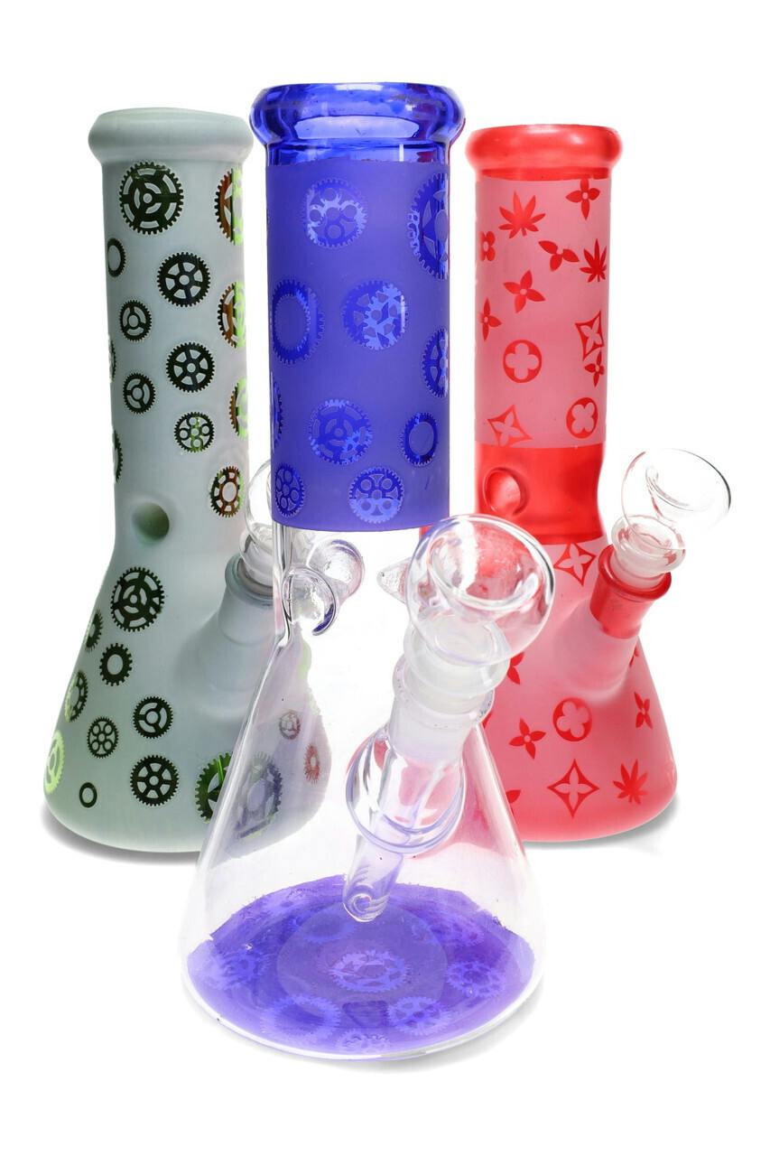 Water Pipe - 10" Glass Beaker with designs and Ice Pinch