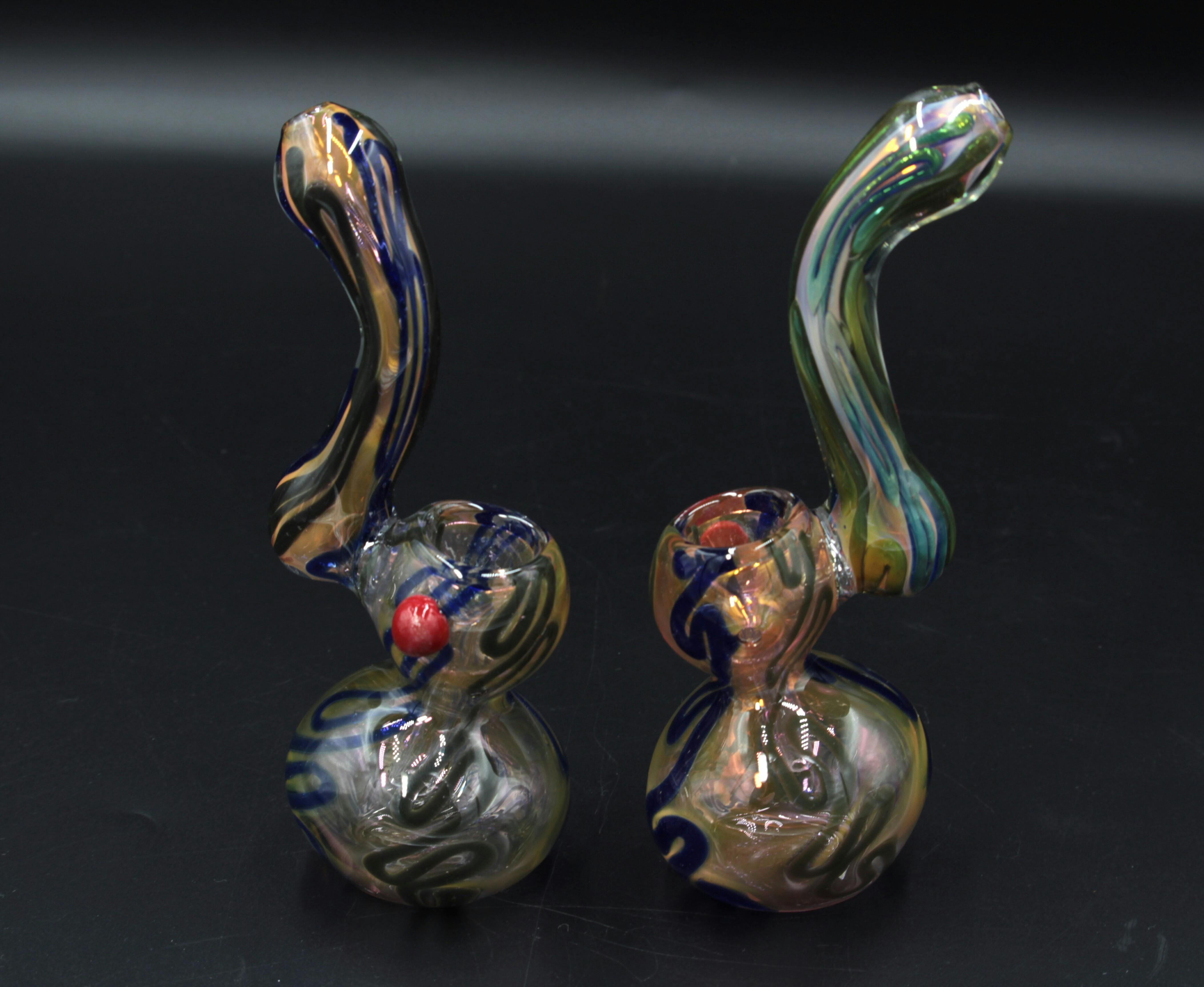 bubbler - small gold fumed squiggle striped glass sherlock bubbler