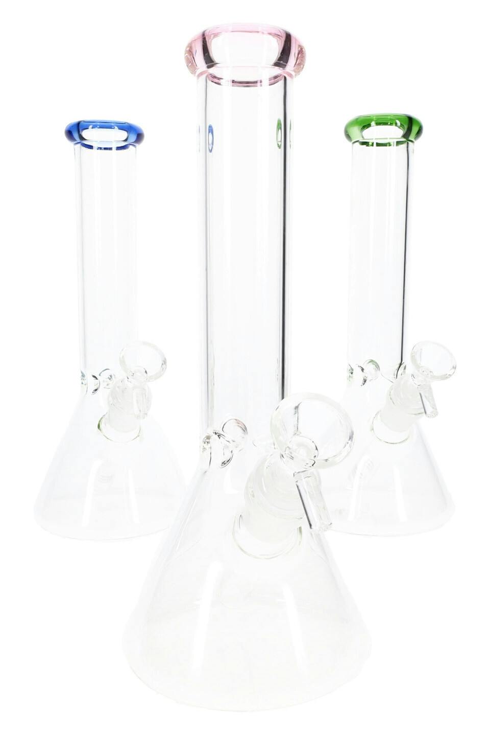 Water Pipe - 10" Clear Glass Beaker w Colored Rim
