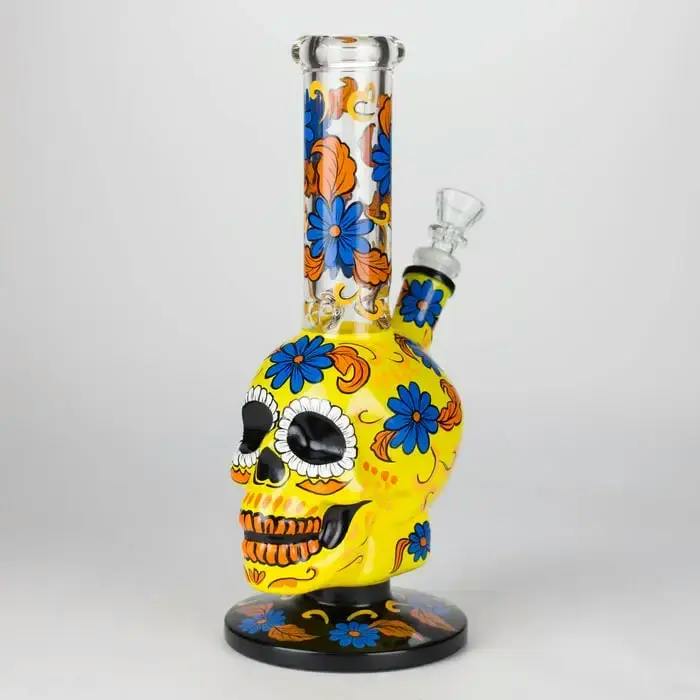 10" Sugar Skull-Themed glass bong - Yellow