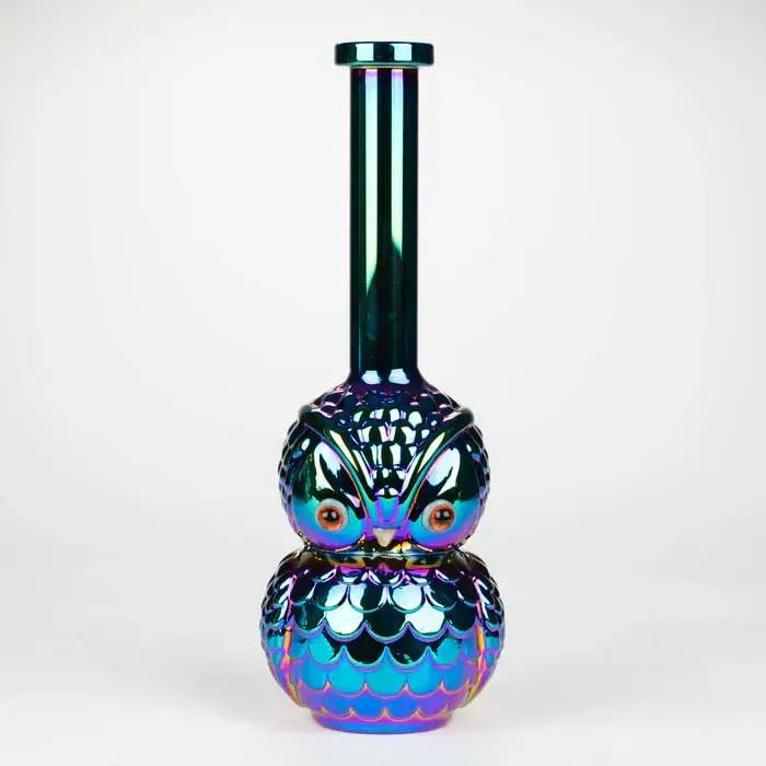 9" Owl Electroplate Glass Bong - Rainbow