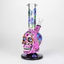 10" Sugar Skull-Themed glass bong - Pink