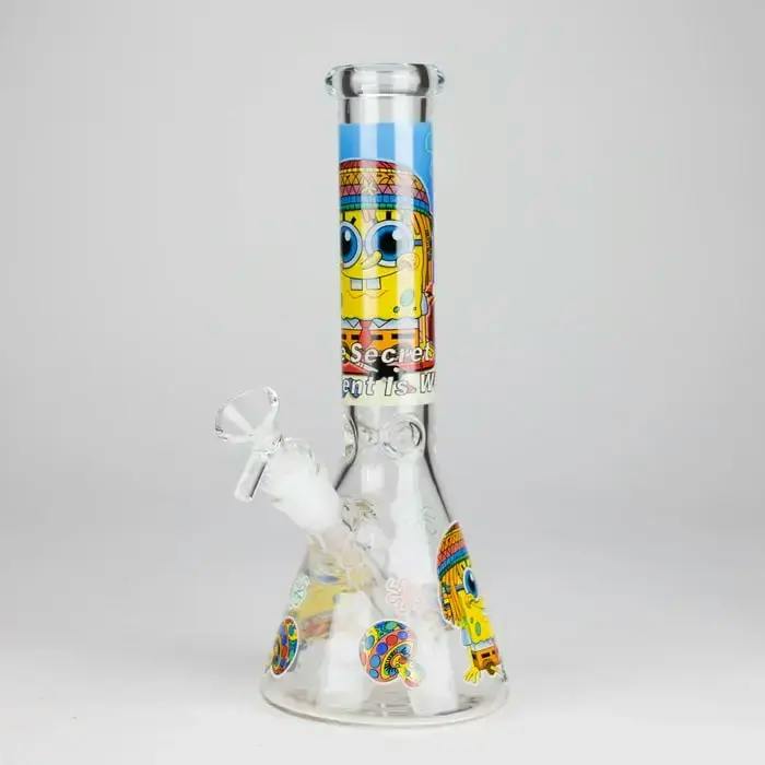 10" Glow-in-the-Dark Glass Bong with Cartoon Sponge Design 1
