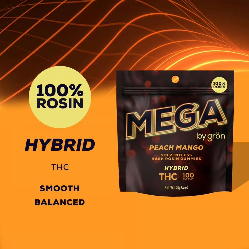 Peach Mango- MEGA BY GRÖN- Full Spectrum Hash Rosin Gummie