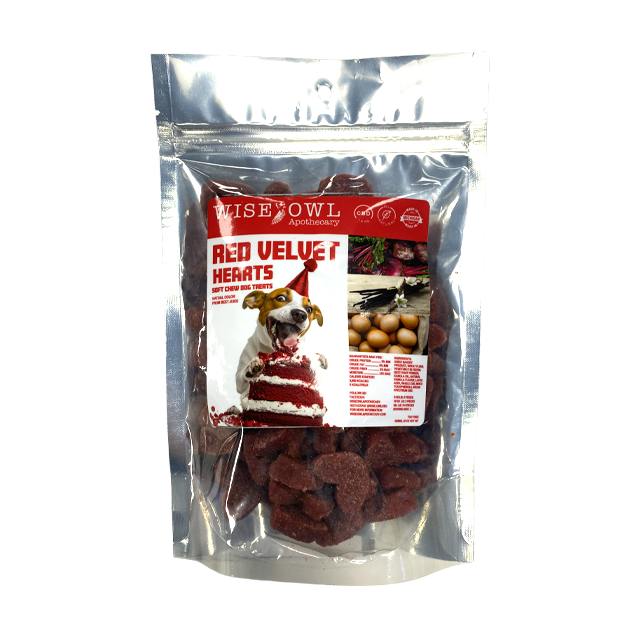 WISE OWL | DOG TREATS LARGE BAG RED VELVET HEARTS | 400MG
