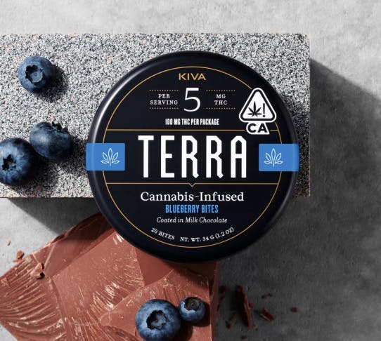 Kiva - 100mg Chocolate Blueberry Terra Bites - Kiva 5mg each - Terra Bites