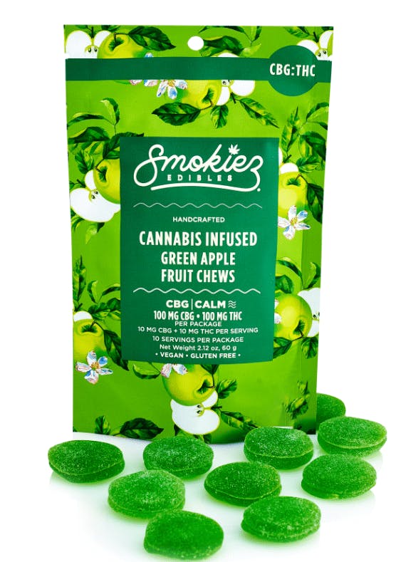 Smokiez - 1:1CBG 10pk Fruit Chews | 100mg | Sour Green Apple - Gummies