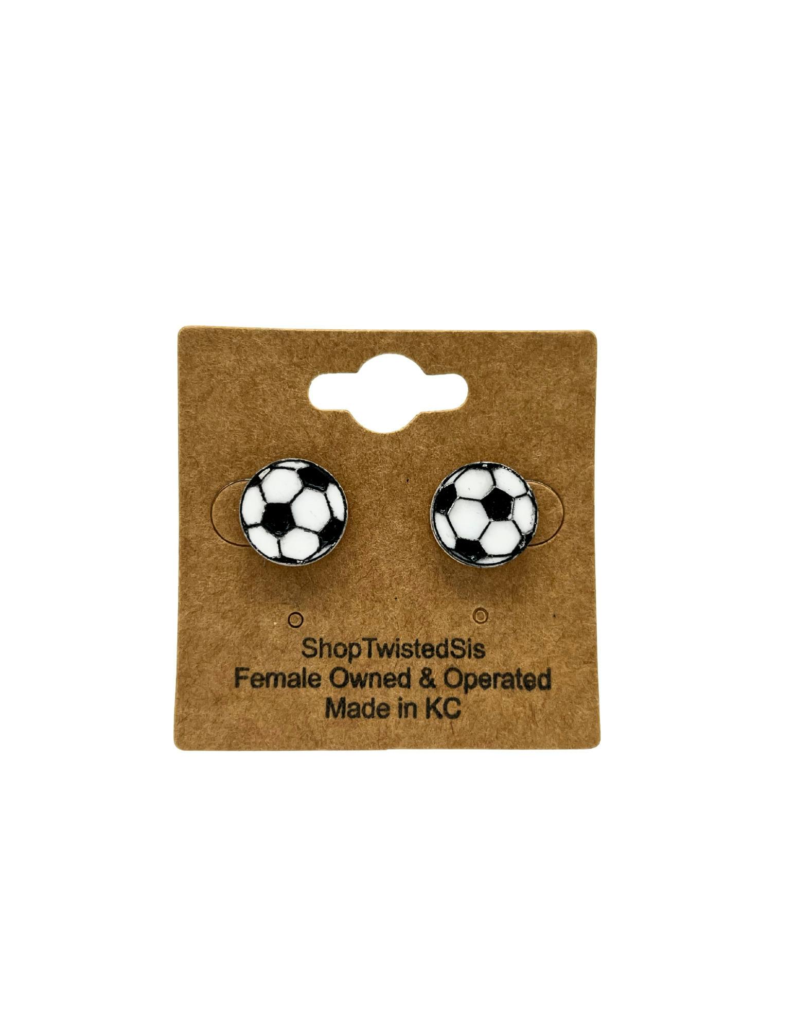 TWISTED SIS SOCCER BALL STUD EARRINGS