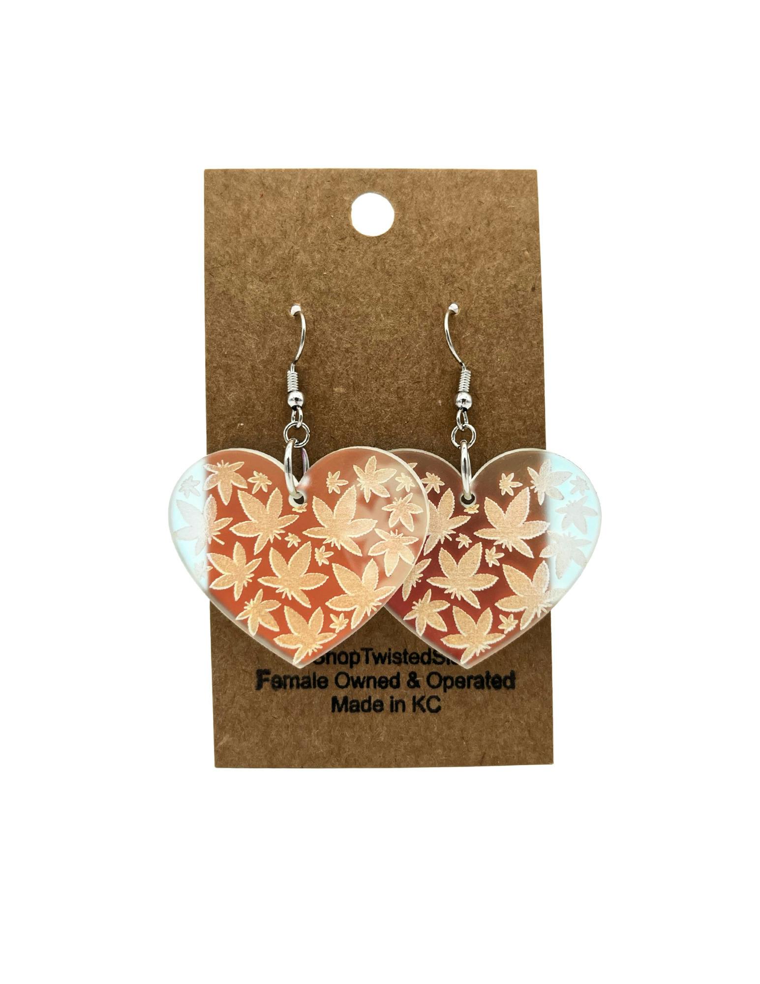 TWISTED SIS LEAF HEART DANGLE EARRINGS