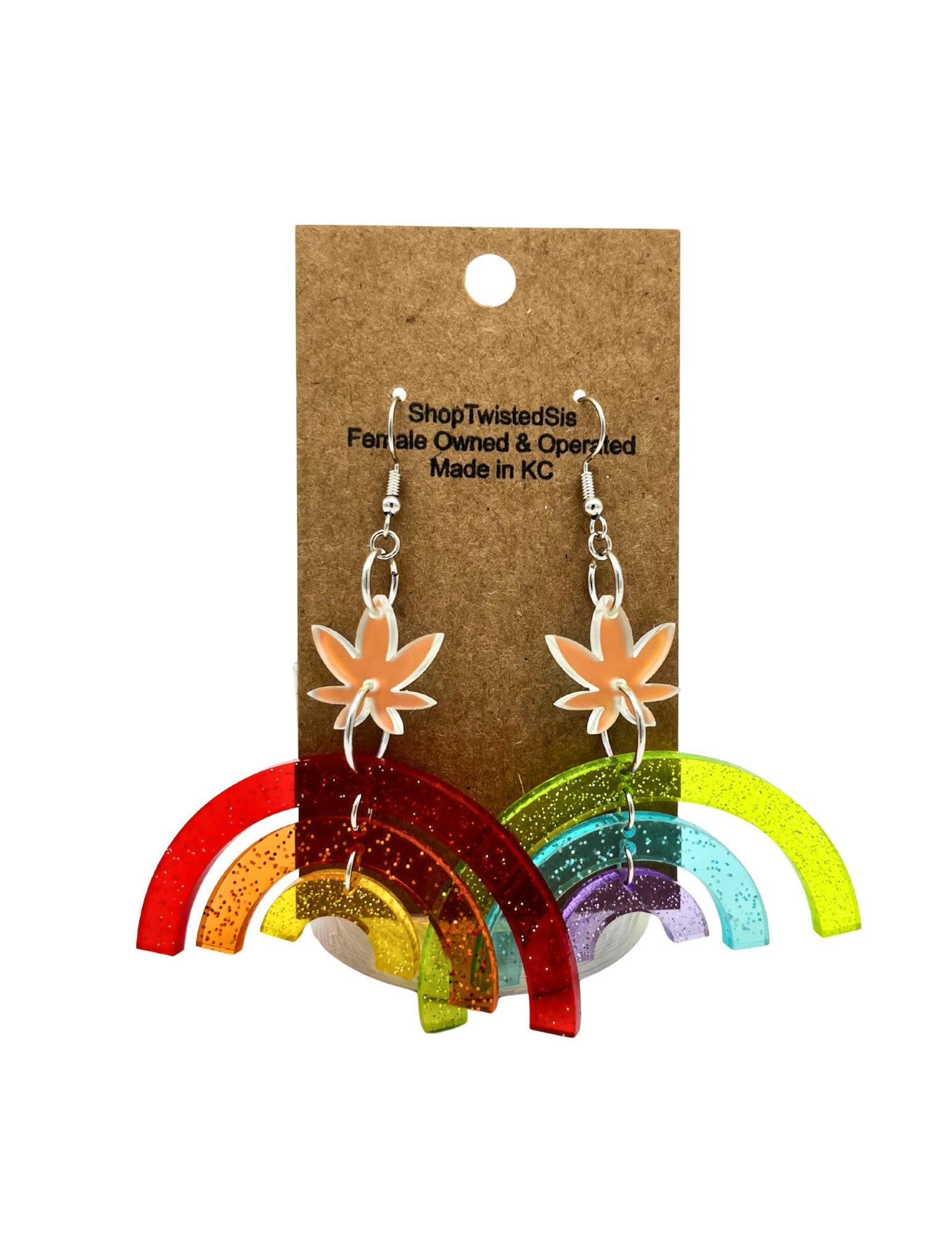TWISTED SIS RAINBOW LEAF DANGLE EARRINGS