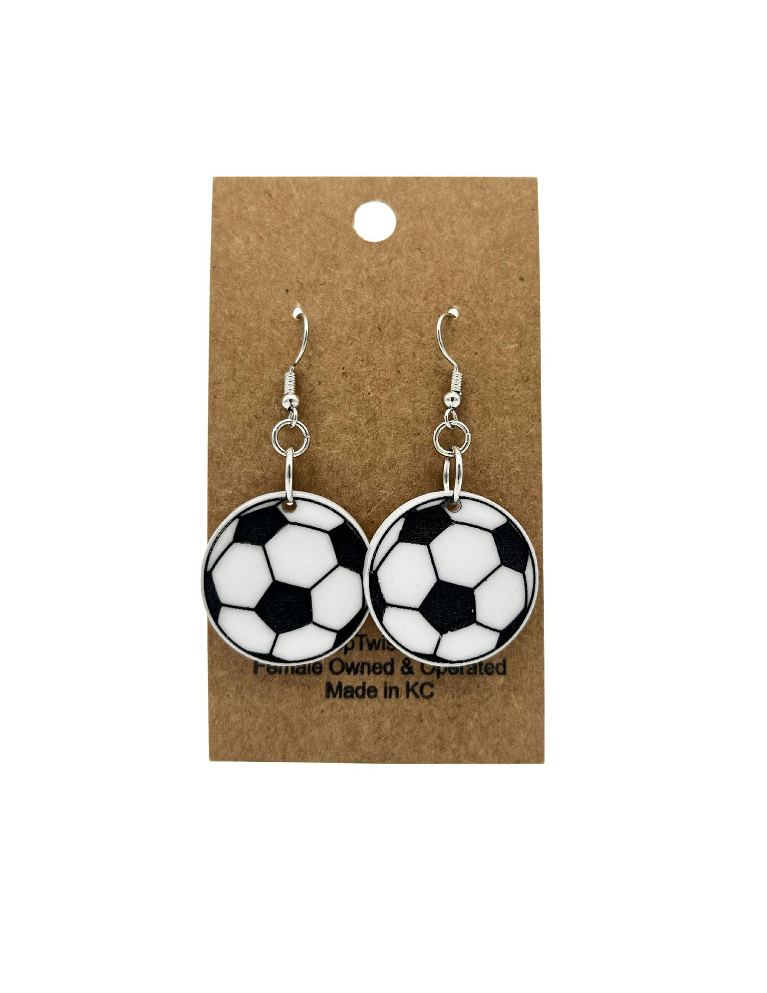 TWISTED SIS SOCCER BALL DANGLE EARRINGS