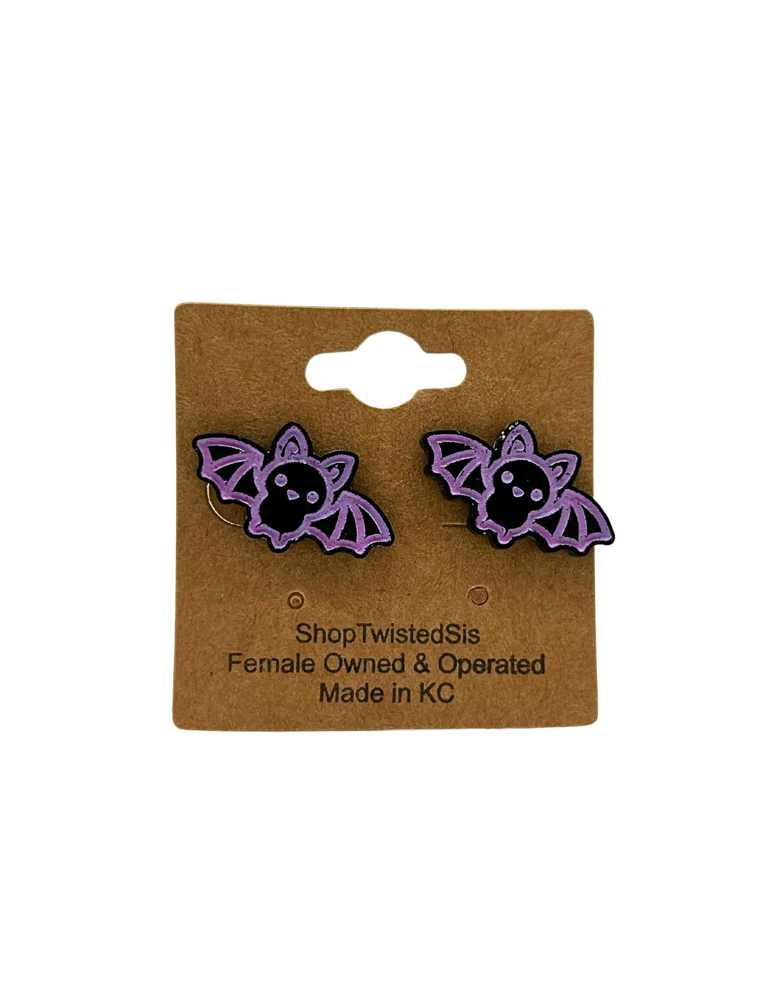 TWISTED SIS BAT STUD EARRINGS