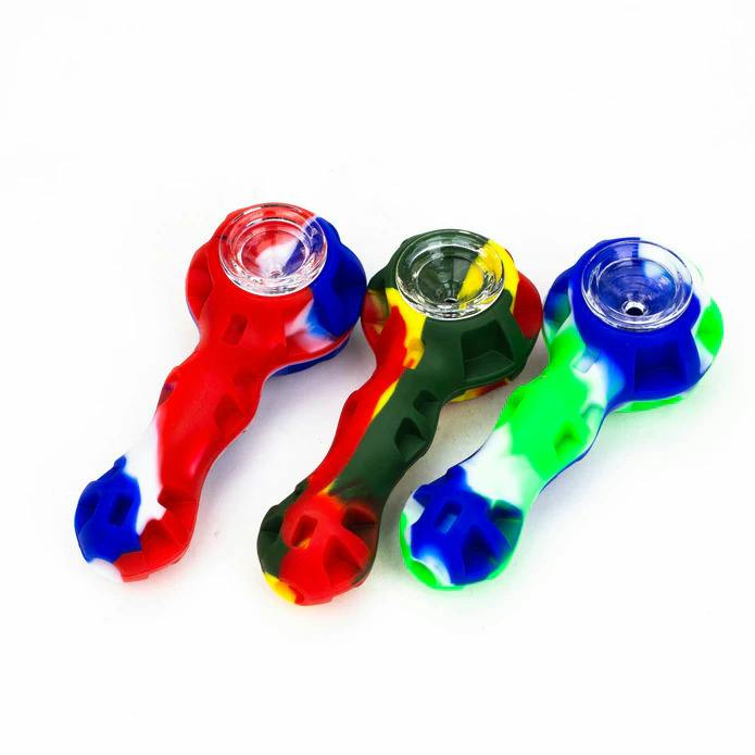 Silicone hand pipe with Glass Bowl Storage and Dab tool