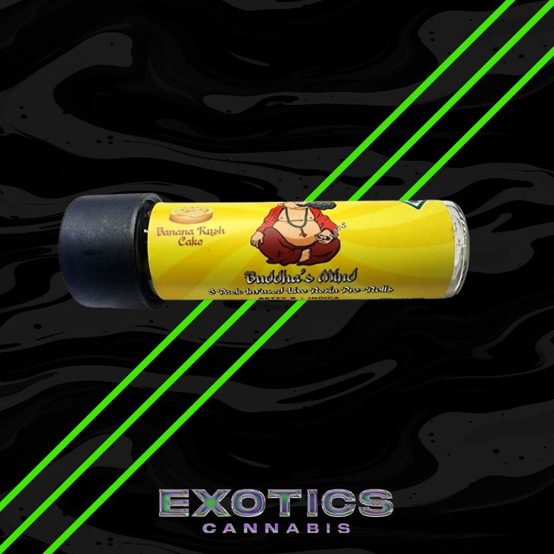 Buddha's Mind - Betty B x Banana Kush Cake Infused (3x.6g) Pack Pre-rolls