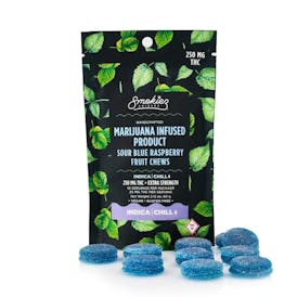 Sour Blue Raspberry Indica Fruit Chews - 1000mg THC - Smokiez