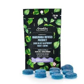 Sour Blue Raspberry Indica Fruit Chews - 1000mg THC - Smokiez
