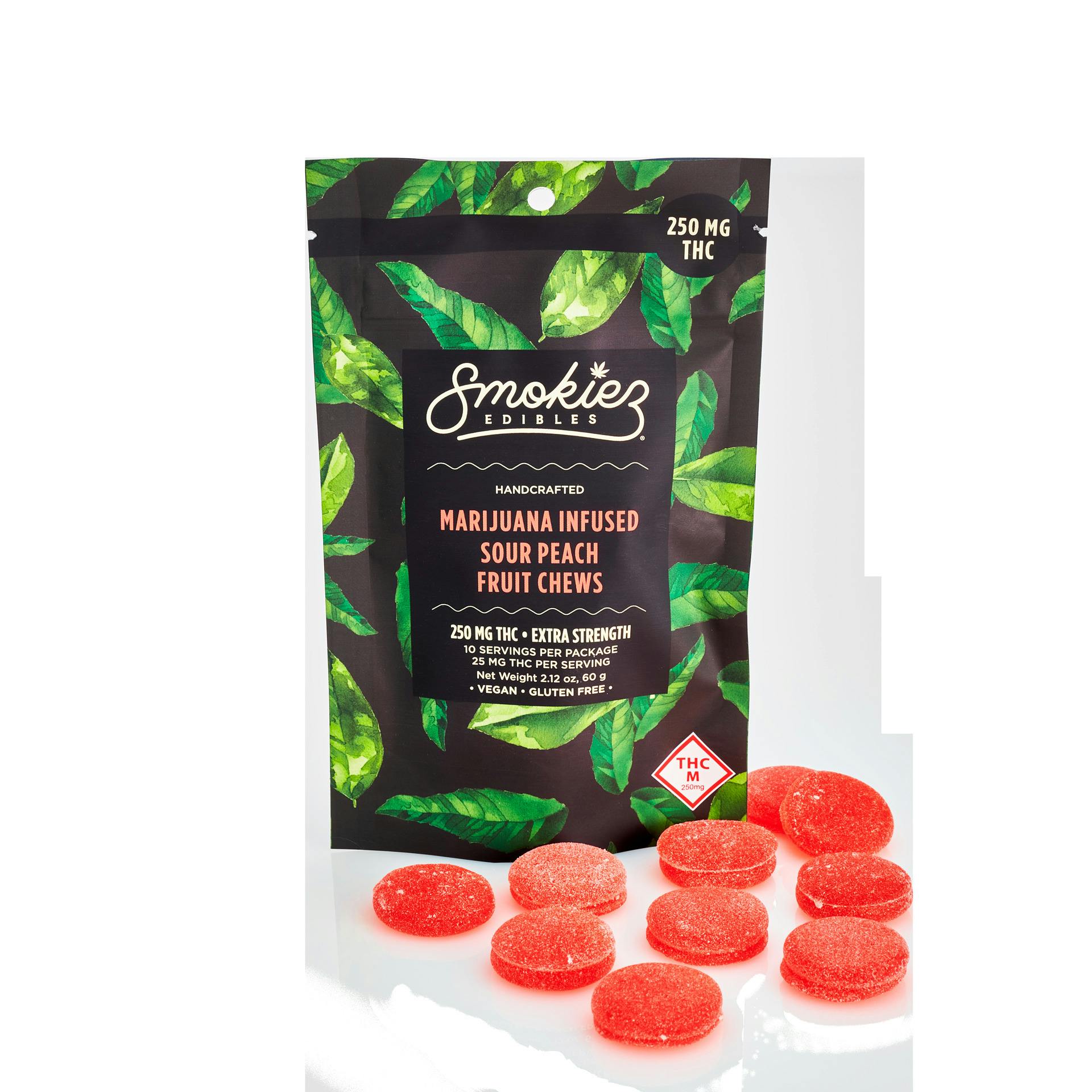 Sour Peach Gummies | 250mg | 10ct | 25mg/ea by Smokiez Edibles