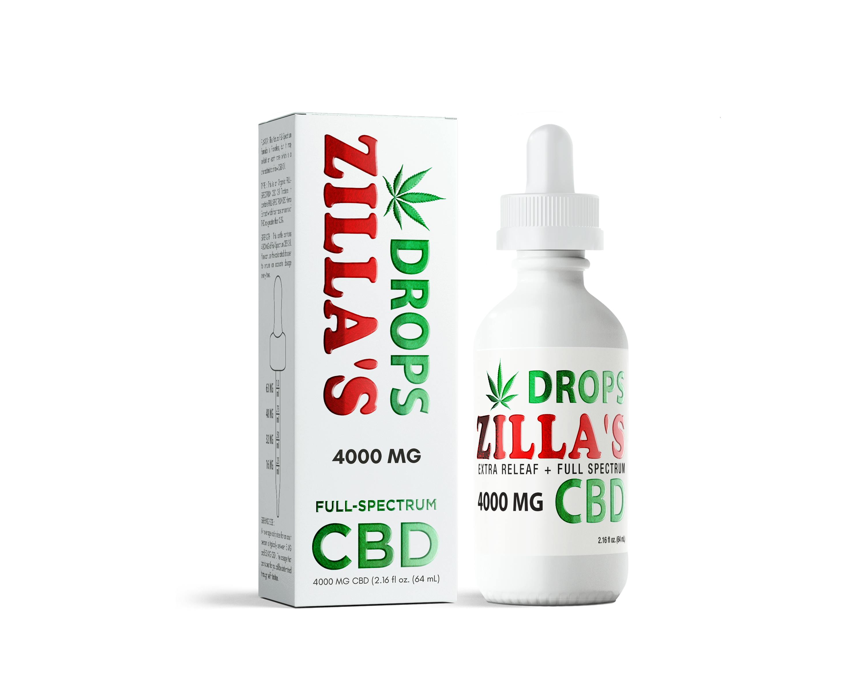 Pure CBD 4000mg Full Spectrum + Extra Relief Drops | Zillas