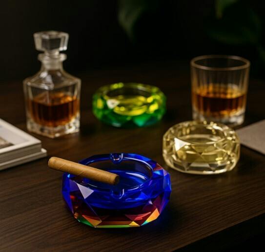 4" Faceted Octagon Iridized Glass Ashtray