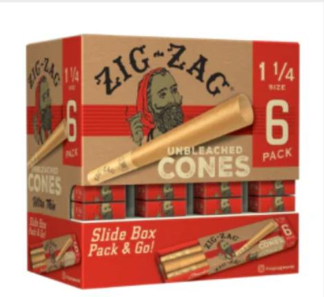 Zig Zag Unbleached Pre-Rolled Cones 1¼" Size - 6Pk