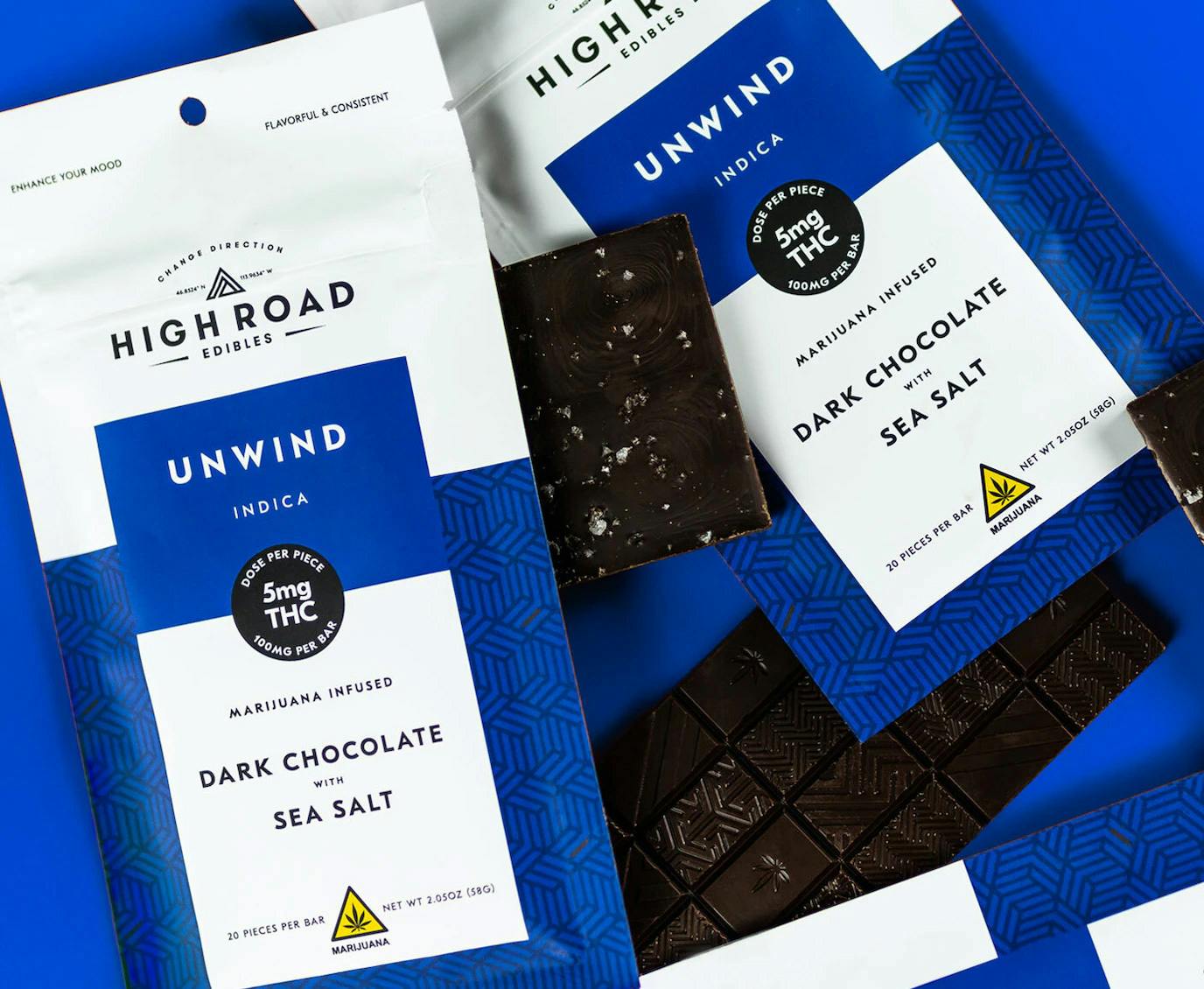 Sea Salt Unwind Dark Chocolate Bar, 100mg 20-piece