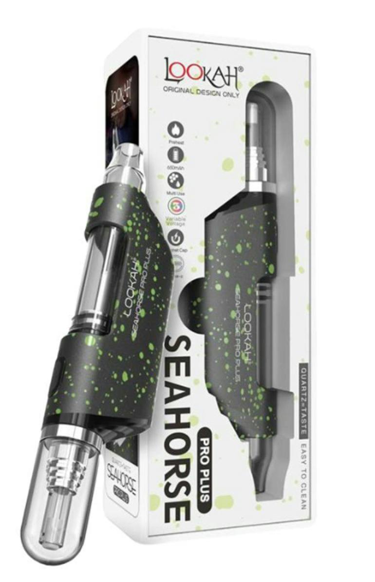 Lookah Seahorse Pro PLUS Black-Green Spatter at Zen Leaf Cannabis Dispensary
