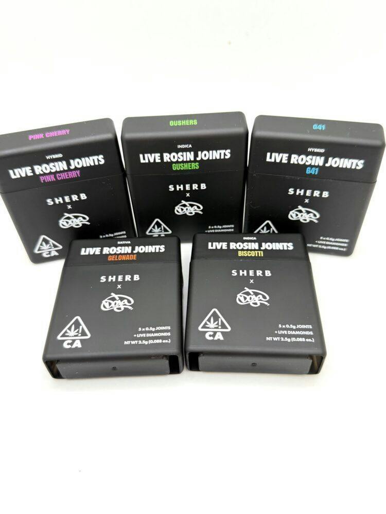 SHERBINSKIS: PERMANENT ROSIN + DIAMOND INFUSED INDICA 2.5G PREROLL 5 PACK