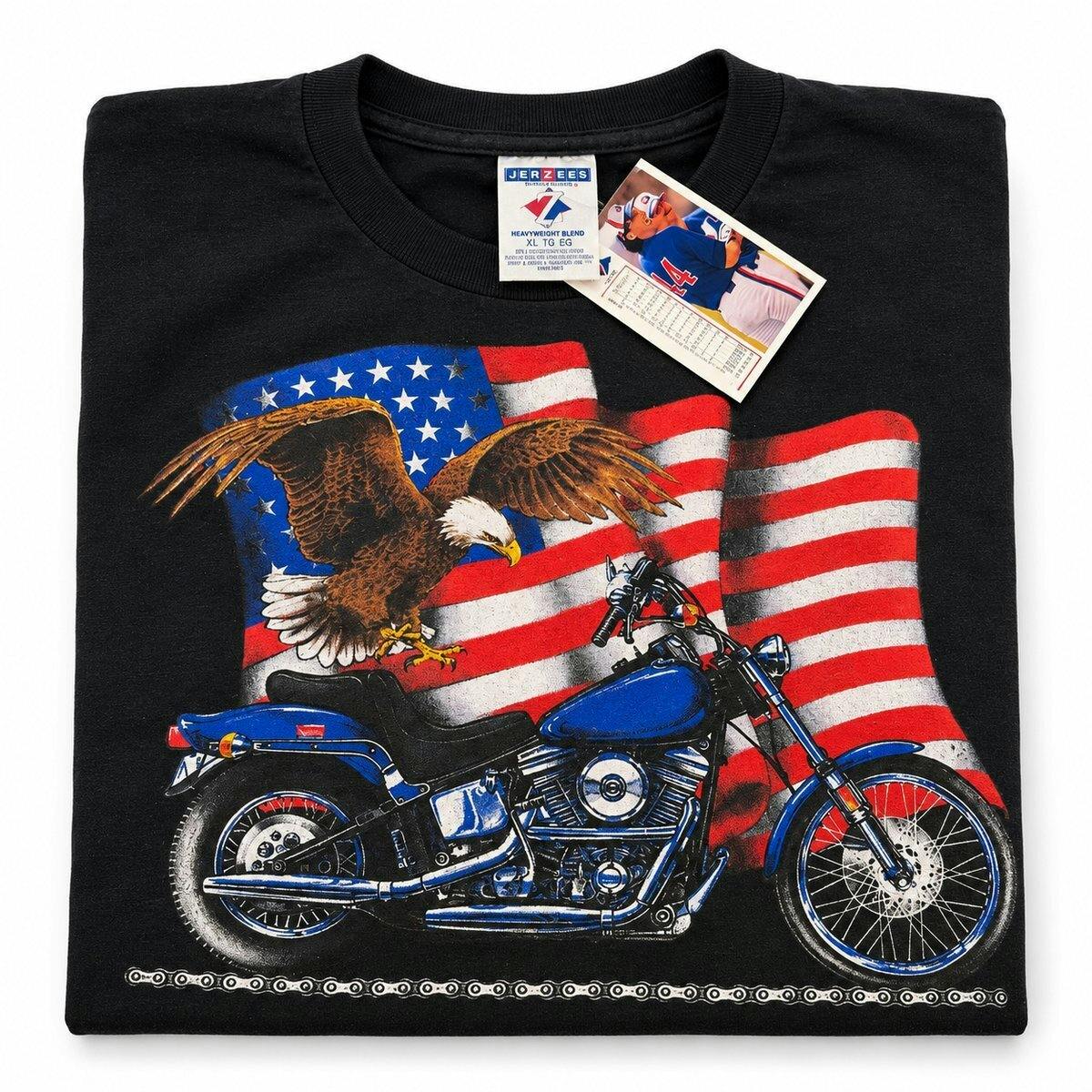 DWD - Motorcycle w/Eagle & American Flag Vintage Tee - XL