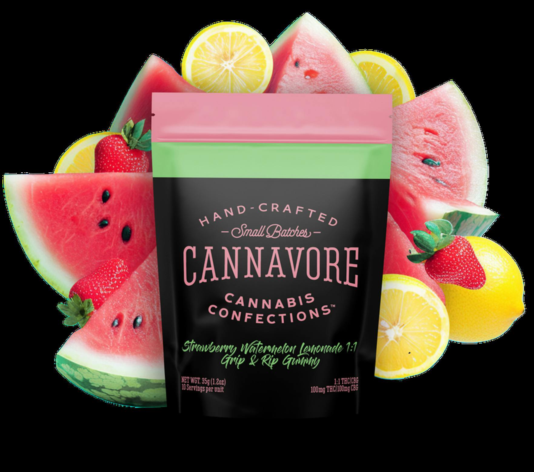 Cannavore Strawberry Watermelon Lemonade 1:1 CBG:THC Scored Single Gummies 100mg 1pk