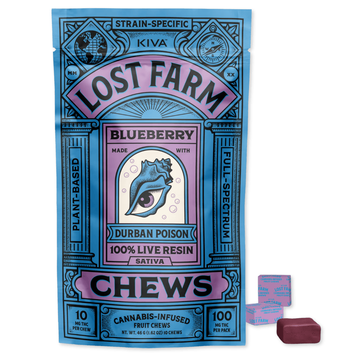 FRUIT CHEWS | LIVE RESIN | BLUEBERRY | DURBAN POISON | 100MG | 10PK