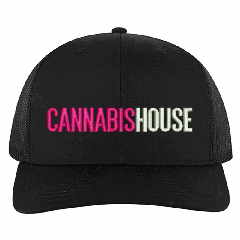 Hat - Black with Pink and White Cannabis House