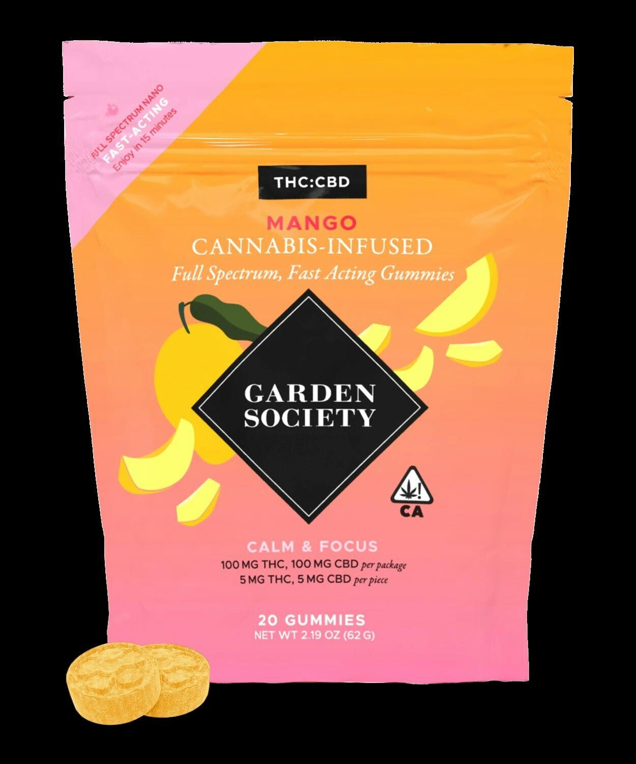 GARDEN SOCIETY Mango: Garden Society Mango 1:1 CBD Gummies 100mg