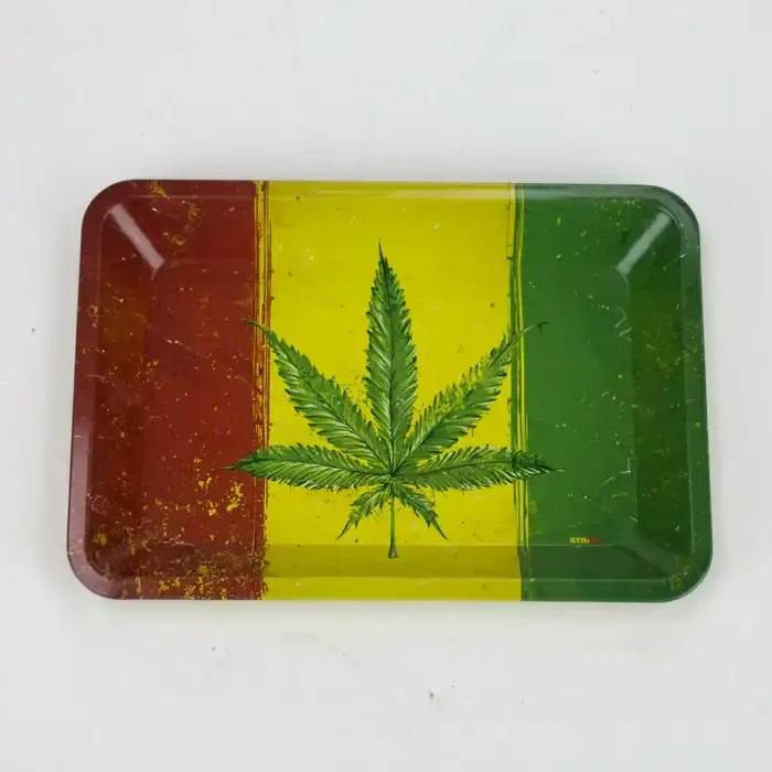 Small Metal Rolling Tray - Tri-Color with Weed Leaf