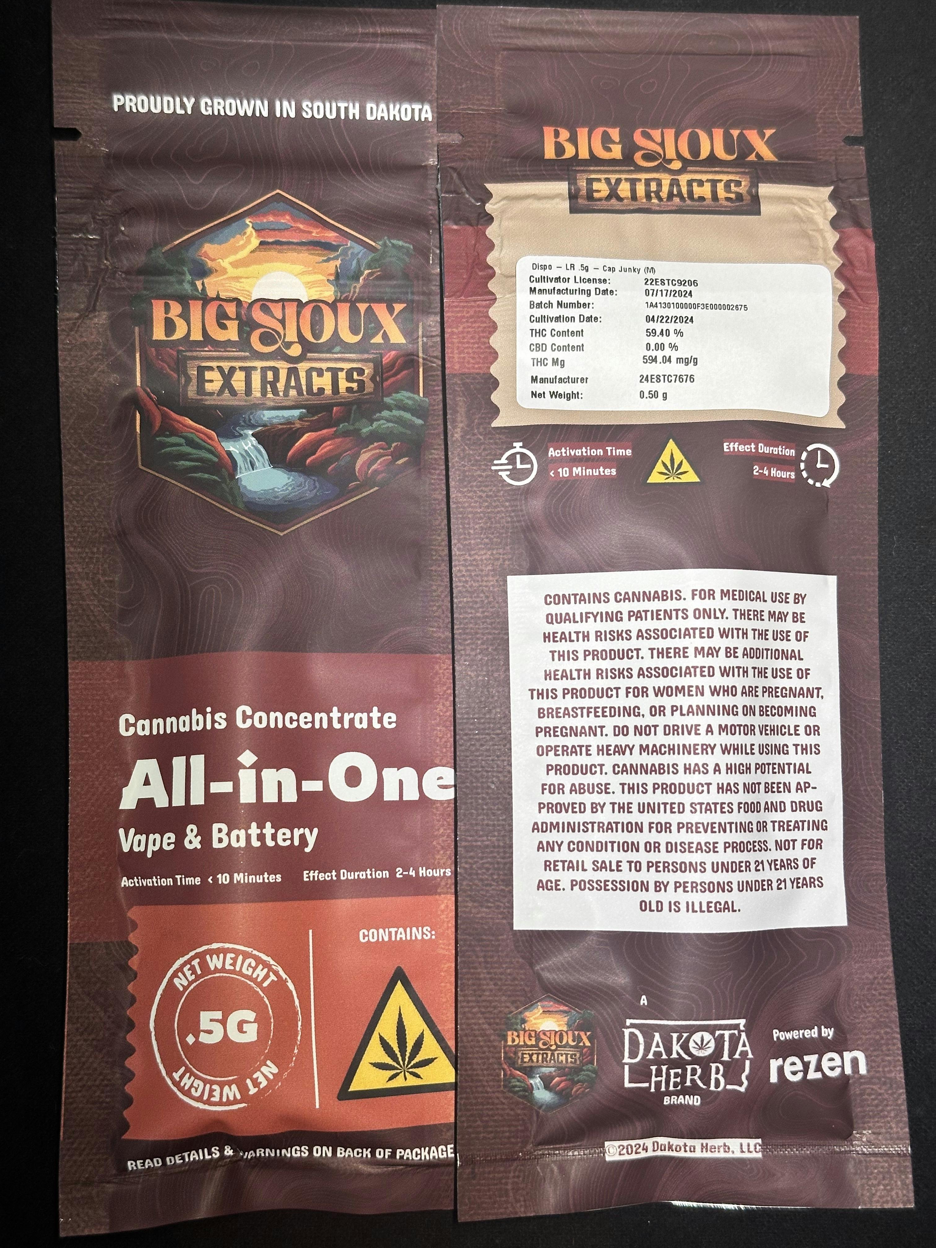 Big Sioux Bud - Cap Junky .5g Hybrid Disposable Vape