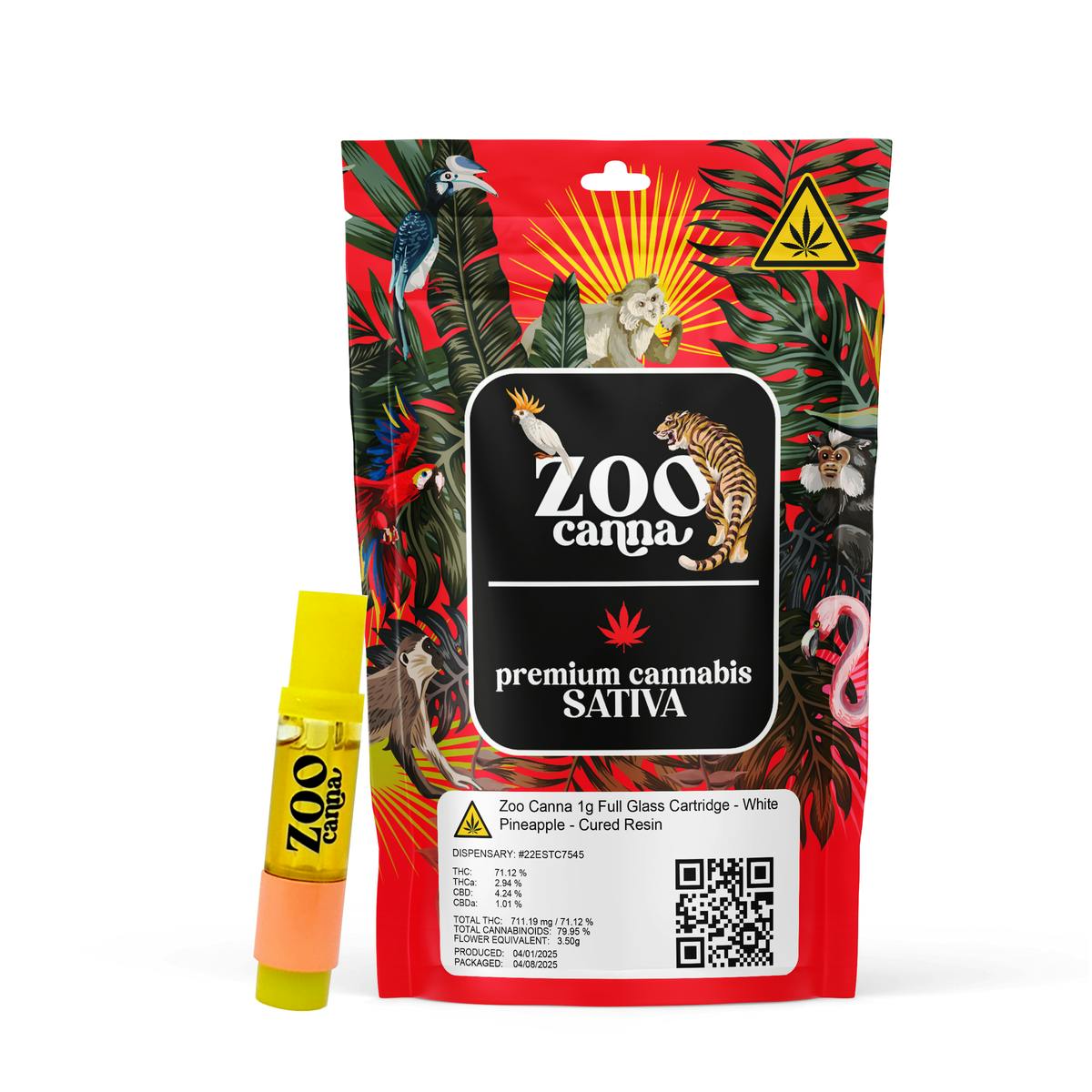 Zoo Canna - White Pineapple Cured Resin 1g Full Glass Cart - Sativa