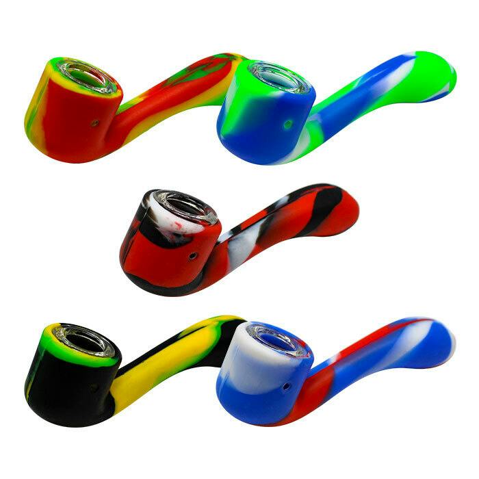Assorted Silicone 4" Pipes w/Glass Bowl