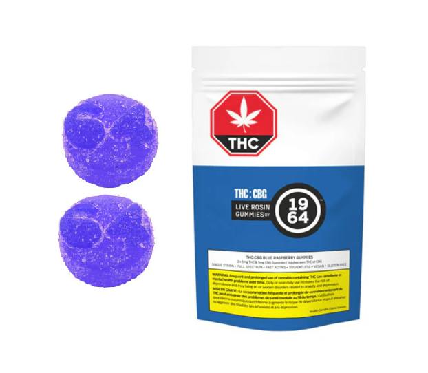 1964 : Blue Raspberry Live Rosin THC:CBG Chews - 10mg
