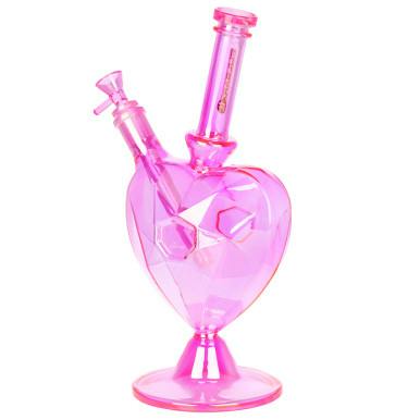 Pulsar Diamond Faceted Heart Glass Water Bong - 12.5" / 14mm F / Pink