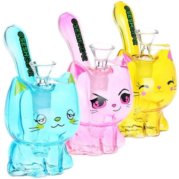 SeshGear Kitty Cat Glass Water Bong - 5.5" / 14mm F / Colors Vary