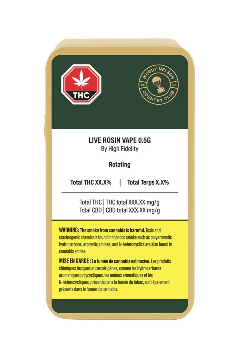 Woody Nelson : Live Rosin Vape Cart (Rotating Strain) - 0.5g