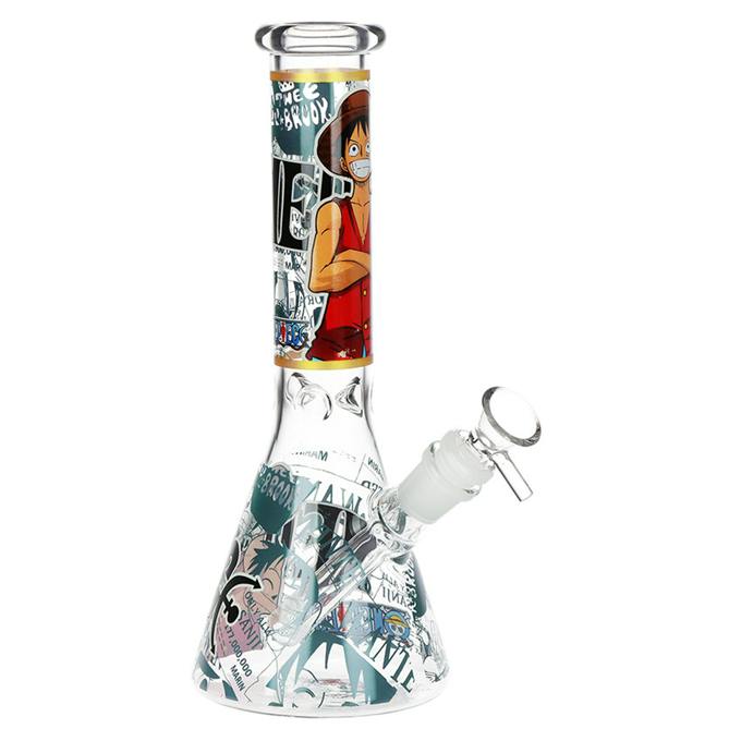 One Piece Beaker Glass Water Bong - 10" / 14mm F / Stretch (Red)
