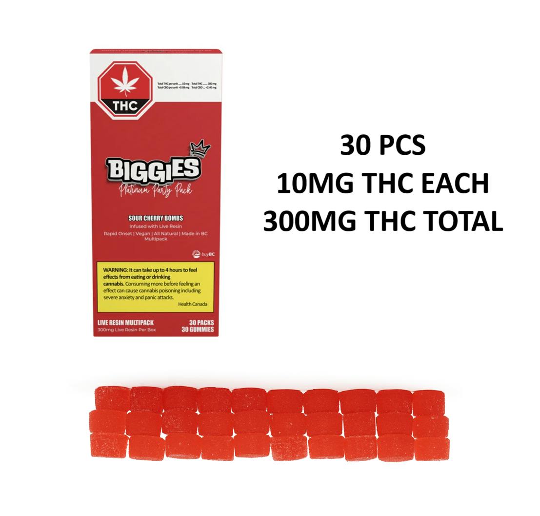 Biggies : Sour Cherry Bombs Live Resin Chews Gummy Multi-Pack - 30pcs - 10mgTHC EACH