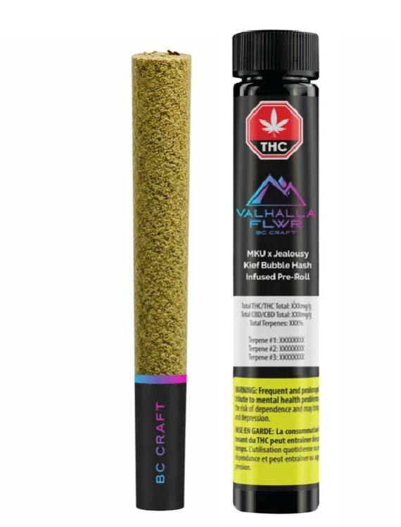 Valhalla Flwr - Mku X Jealousy Bubble Hash Infused Pre-Roll - 1 x 1g