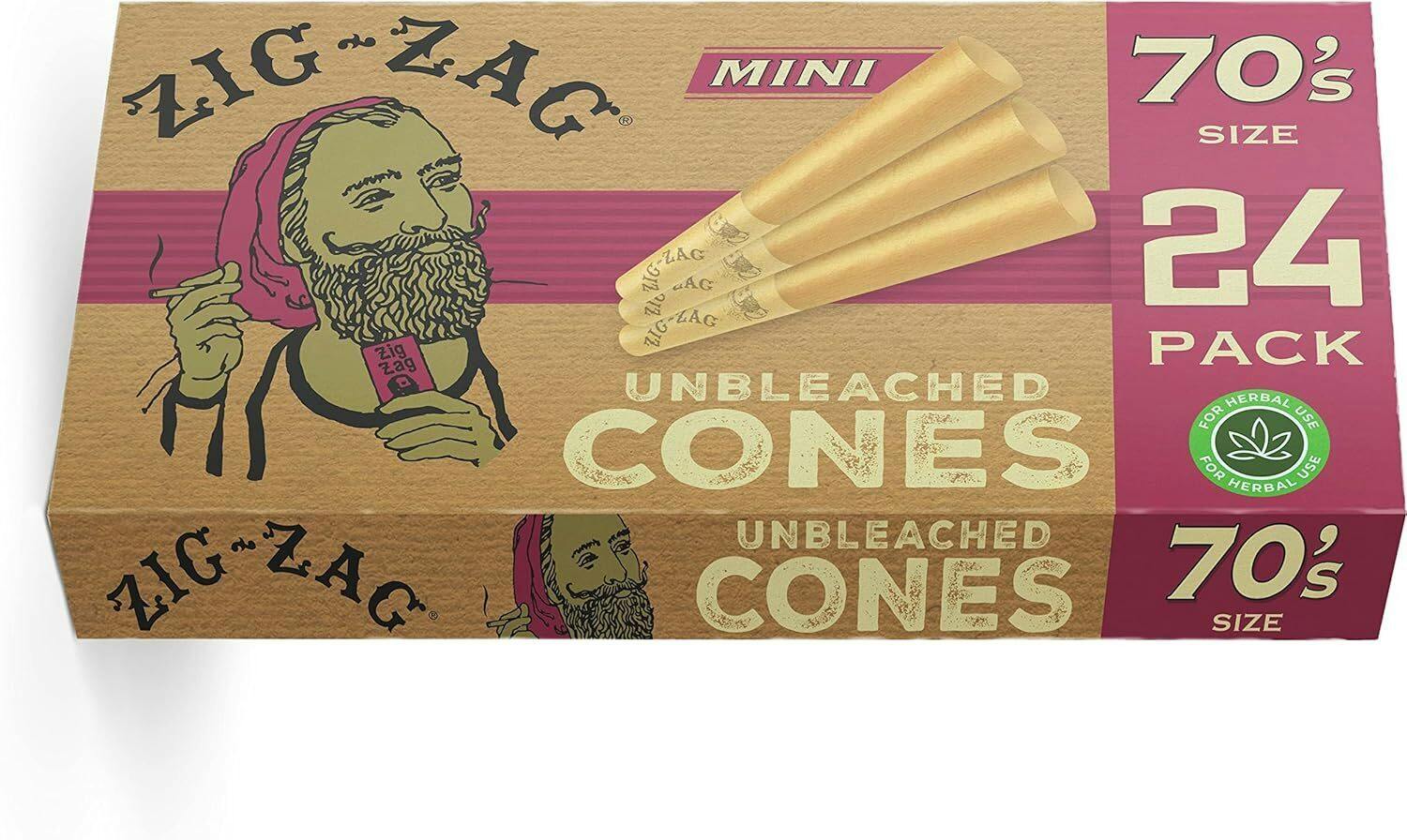 Zig Zag Unbleached Mini Cones - 70mm / 24pk