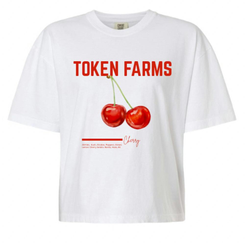 Token Farms | White Cherry Crop Shirt | S | Token Farms